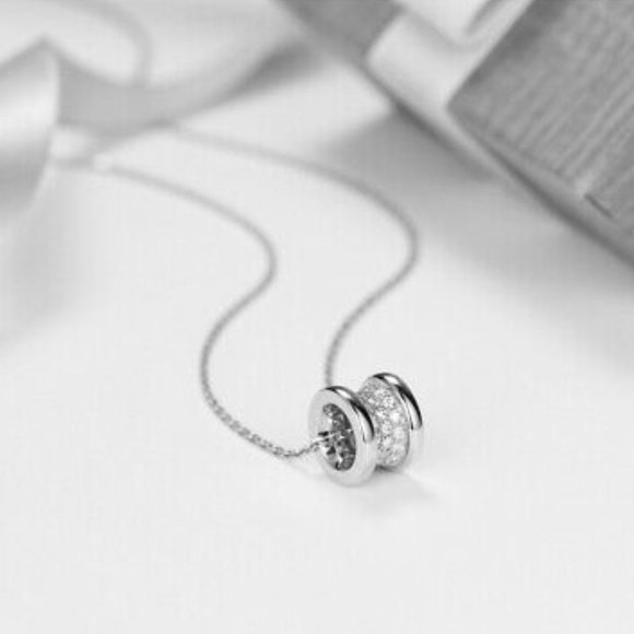 925 Sterling Silver Eternal Rolling Barrel Spool Diamond Zircon Pendant Necklace - Picture 4 of 6